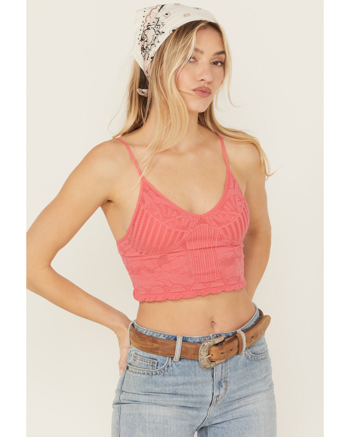 Fornia Women's Seamless Floral Jacquard Tank Top, Pink, hi-res