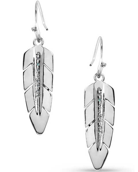 Image #2 - Montana Silversmiths Women's Hawk Feather Opal Earrings, Silver, hi-res