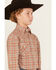 Image #2 - Rough Stock by Panhandle Boys' Plaid Print Long Sleeve Pearl Snap Stretch Western Shirt, Rust Copper, hi-res