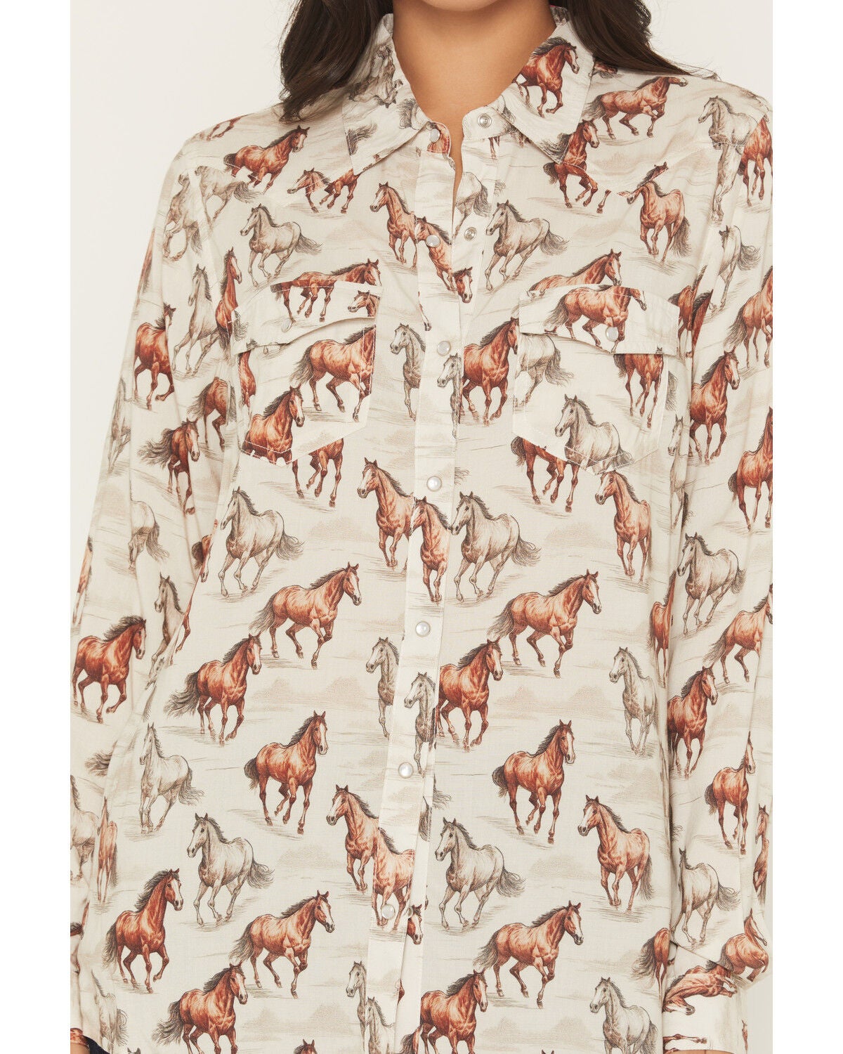 Image #3 - Panhandle Slim Women's Running Horse Long Sleeve Snap Western Shirt, Beige, hi-res