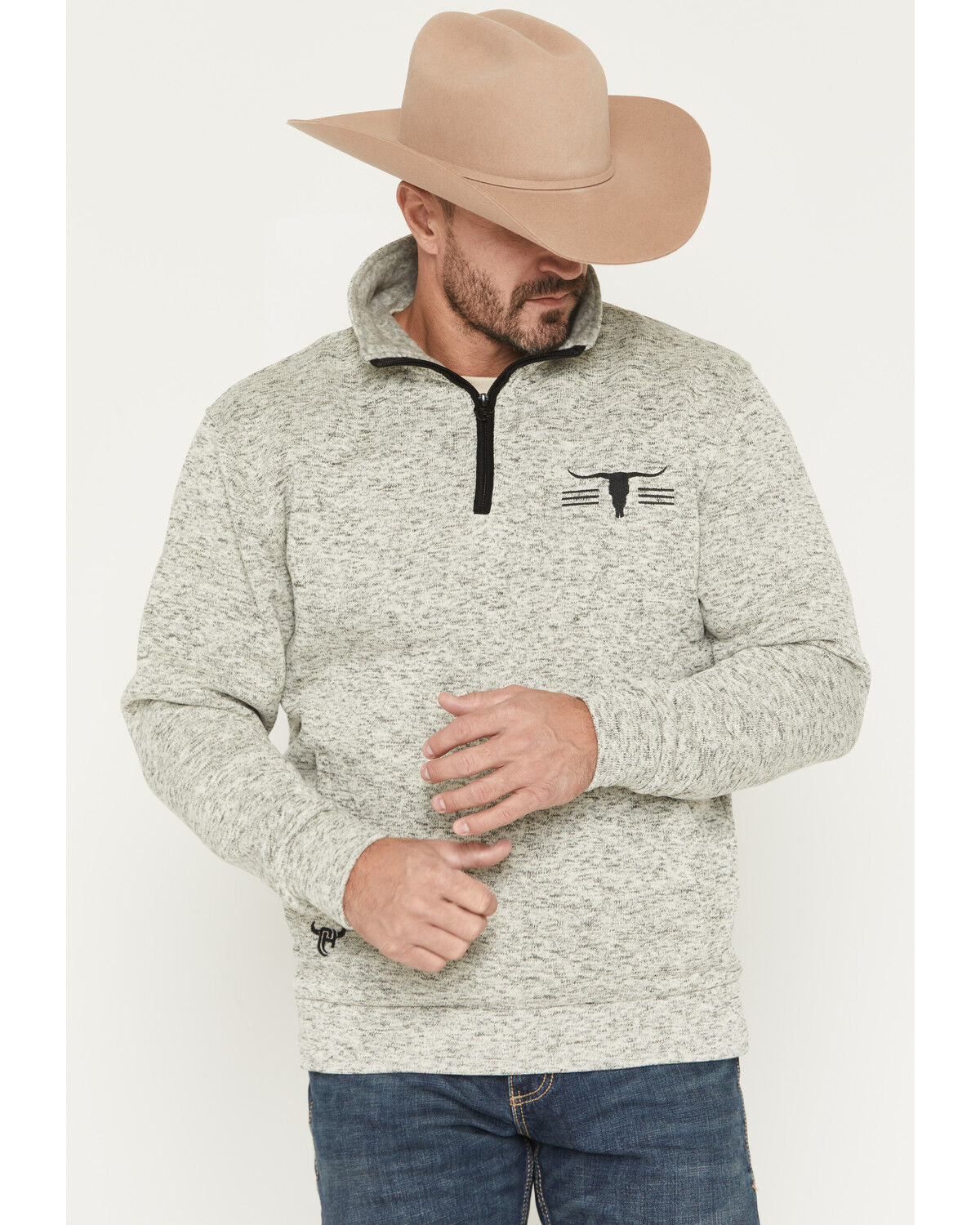 Image #1 - Cowboy Hardware Men's Heathered 1/4 Zip Pullover, Oatmeal, hi-res