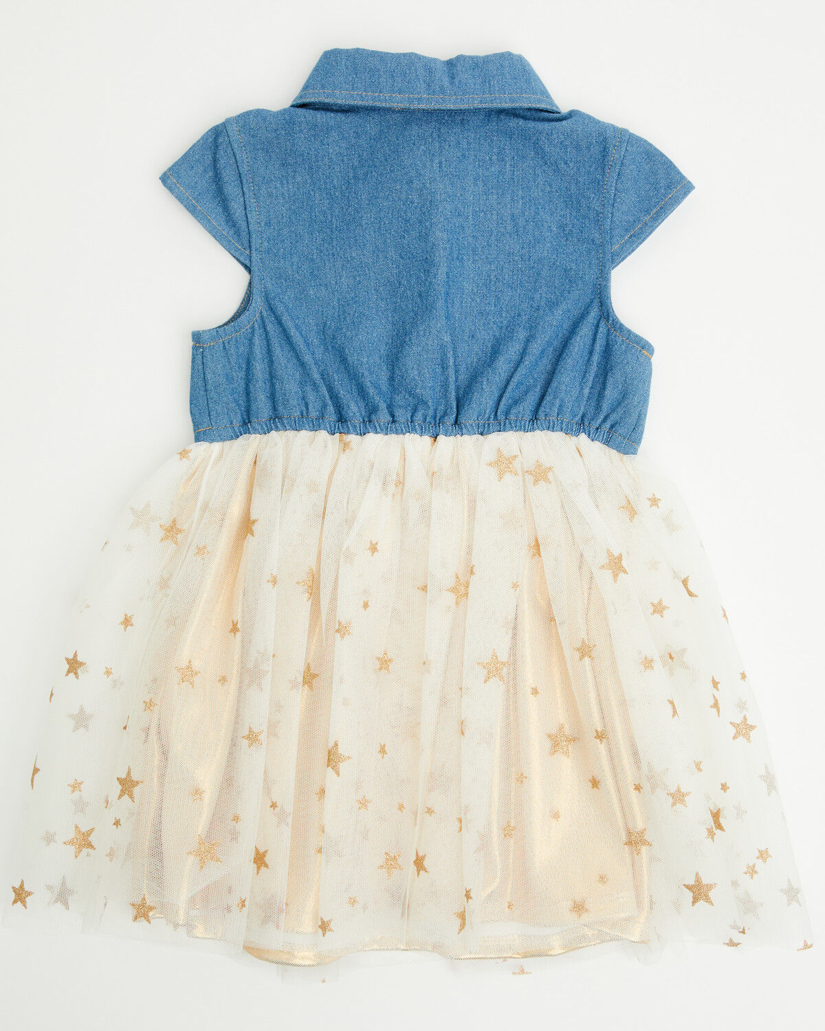 Image #3 - Sugar California Toddler Girls' Denim and Tulle Gold Star Dress, Multi, hi-res