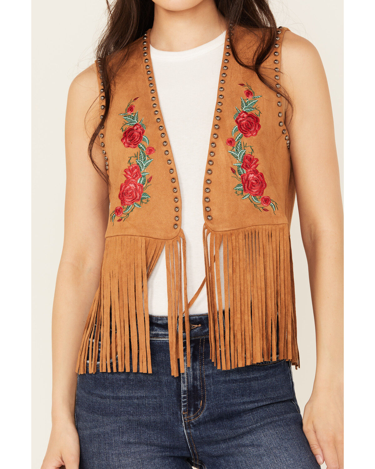 週末限定ンセール Vocal Boot | Vest Fringe Suede Faux Rose Embroidered Women's トップス