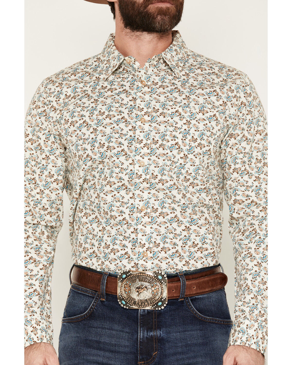 Image #3 - Gibson Trading Co Men's Antique Bloom Paisley Print Long Sleeve Button-Down Western Shirt, White, hi-res