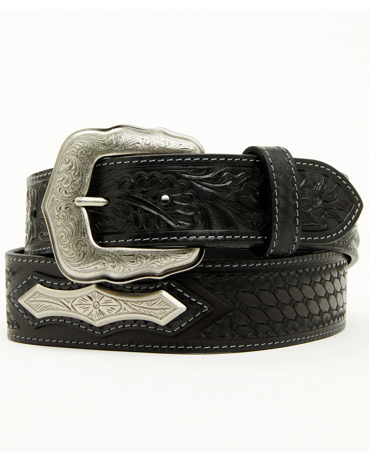Image #1 - Cody James Men's Concho Tooled Western Belt, Black, hi-res