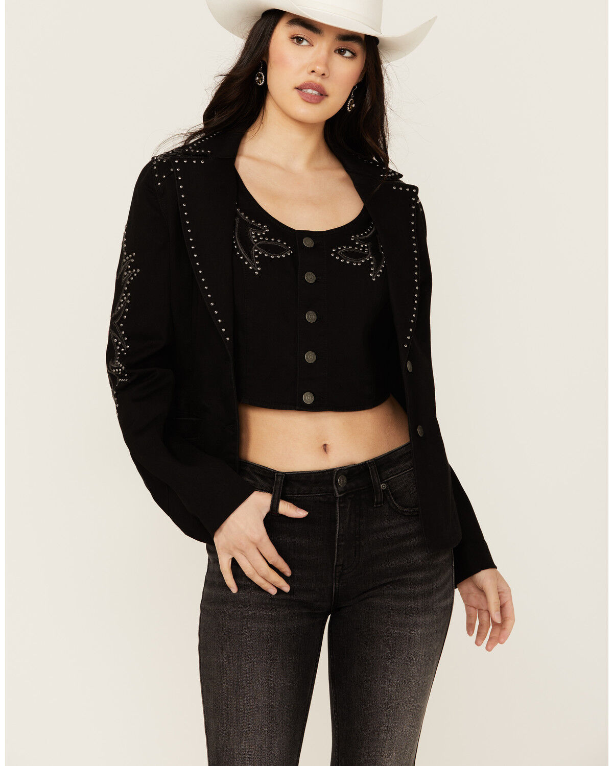 Image #2 - Idyllwind Women's Burbank Embroidered and Studded Super Stretch Blazer, Black, hi-res
