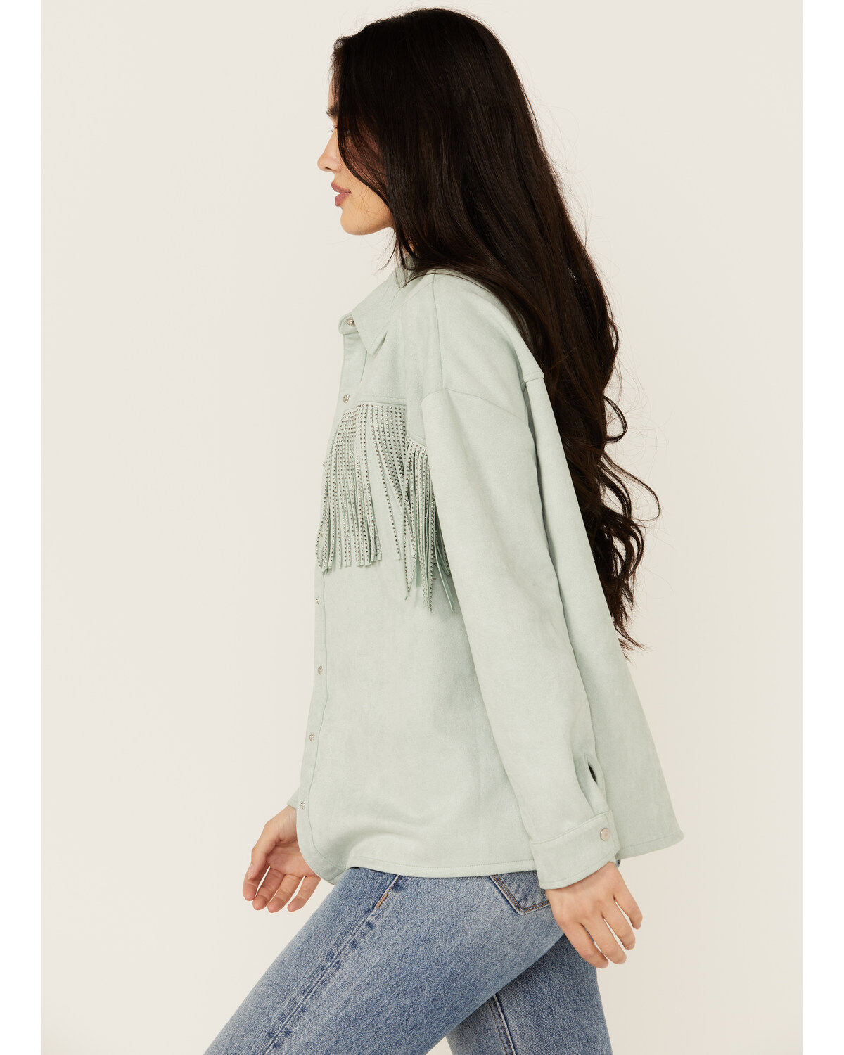 Product Name:  Rock & Roll Denim Women's Faux Suede Front Fringe Shacket