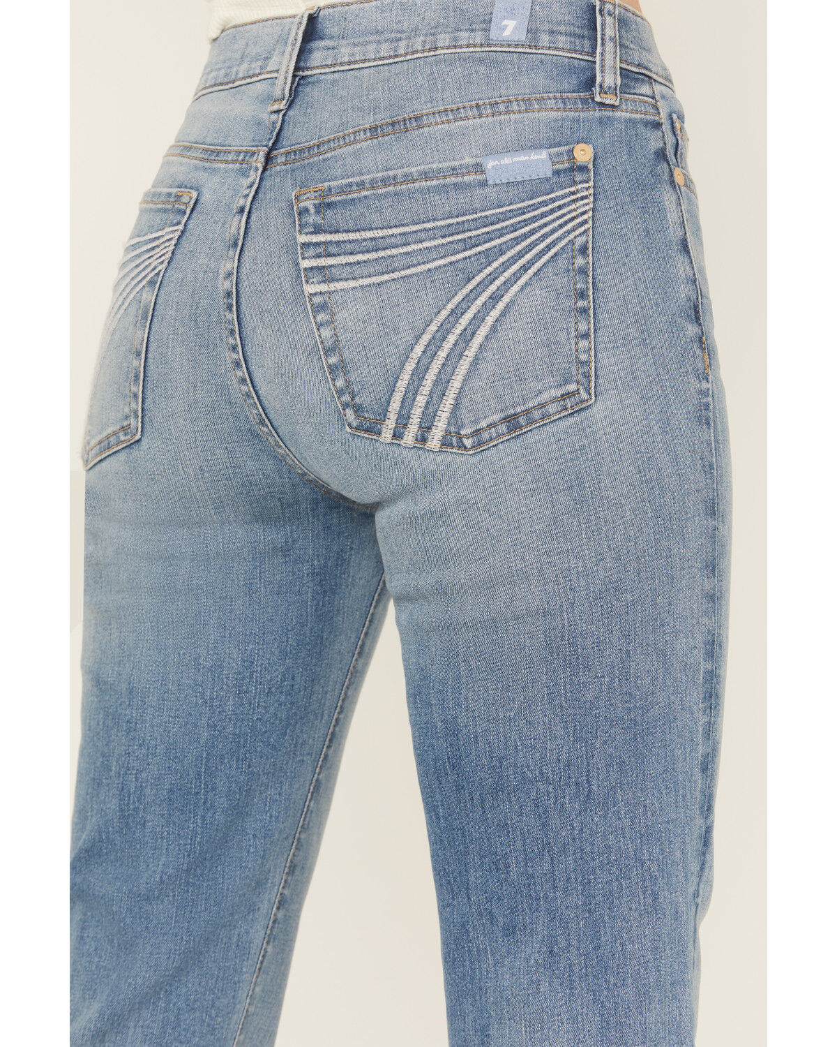 Image #2 - 7 For All Mankind Women's Light Wash Pine Mid Rise Trouser Leg Stretch Denim Jeans, Light Wash, hi-res