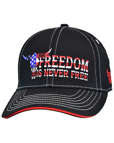 Cowboy Hardware Men's Freedom Is Never Free Skull Embroidered Ball Cap , Black, hi-res