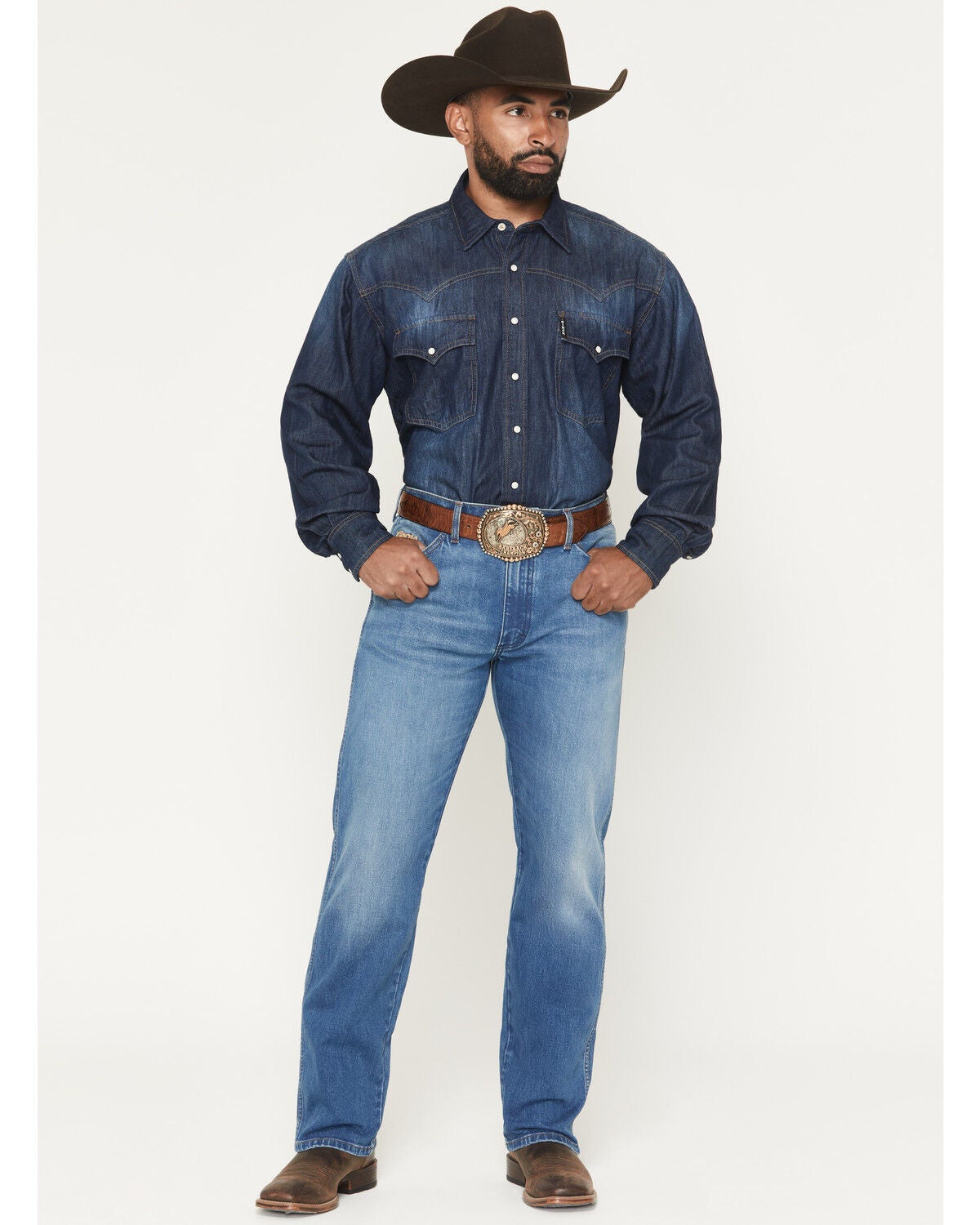 Wrangler X Coors Banquet Men's 13MWZ Golden Blue Medium Wash Straight Stretch Denim Jeans, Medium Wash, hi-res