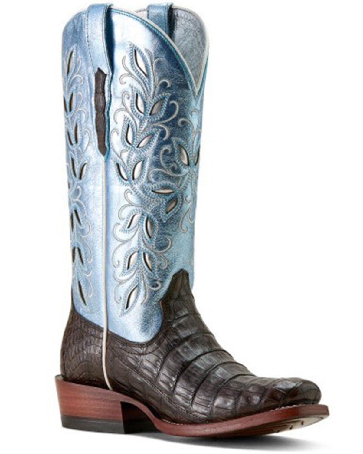 Ariat Women's Futurity Silk Exotic Caiman Western Boots - Square Toe, Blue, hi-res