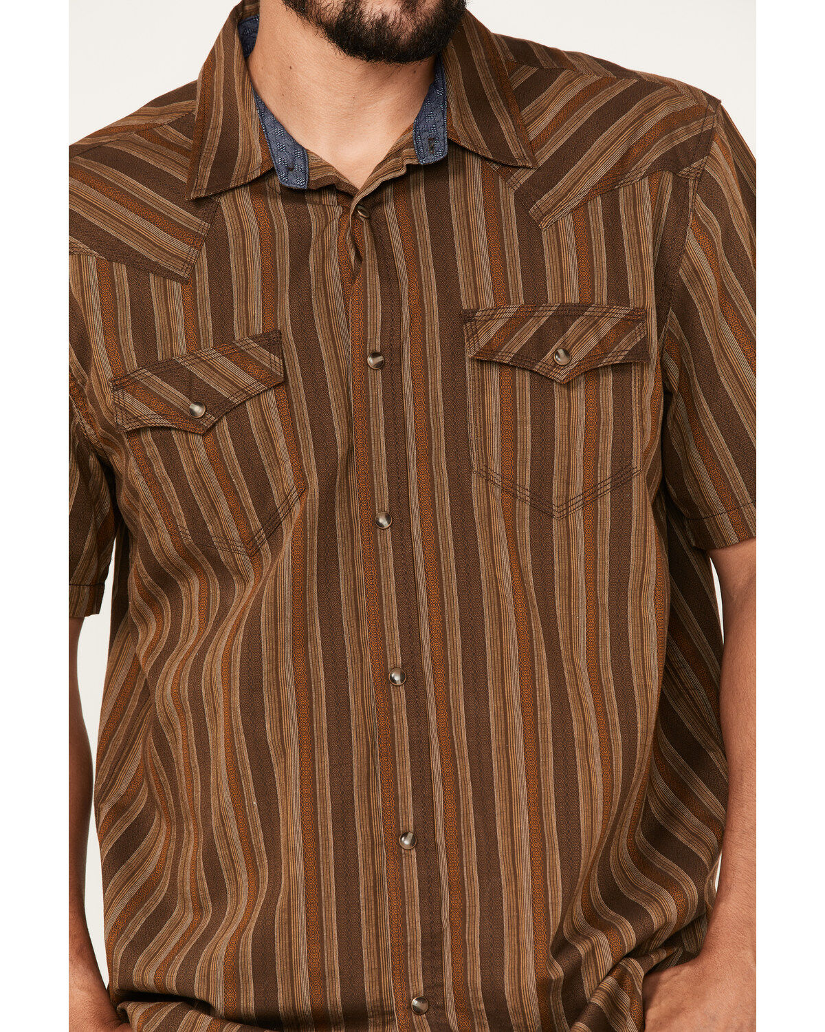 Image #3 - Moonshine Spirit Men's Paniolo Striped Print Long Sleeve Snap Western Shirt, Brown, hi-res