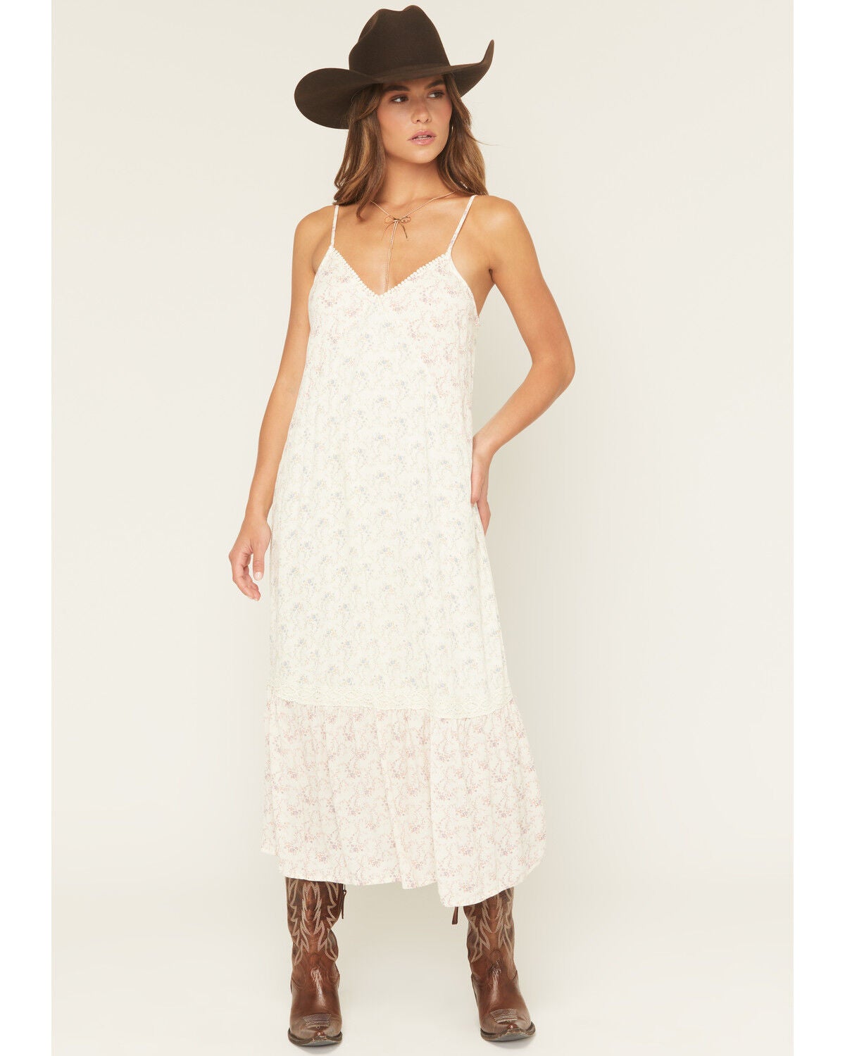 Lovestitch Women's Sleeveless Floral Midi Dress, Cream, hi-res