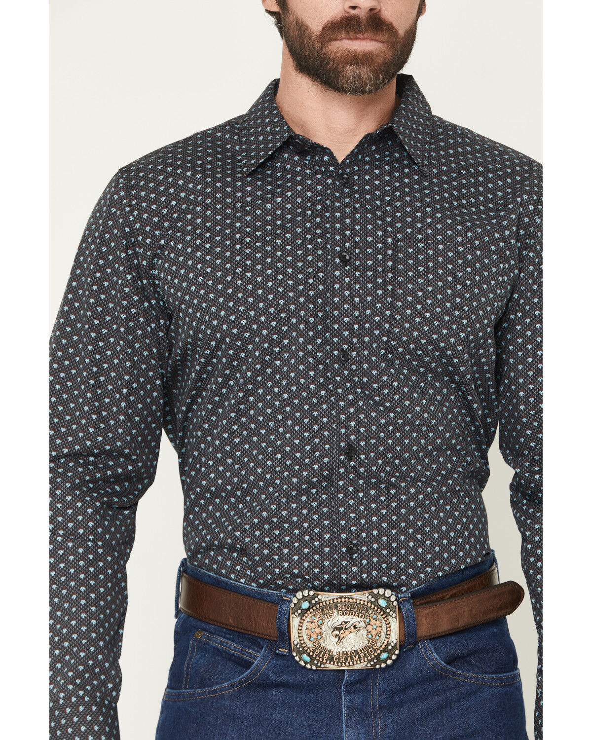 Image #3 - Gibson Trading Co Men's Moonflower Floral Geo Print Long Sleeve Button-Down Western Shirt, Black, hi-res