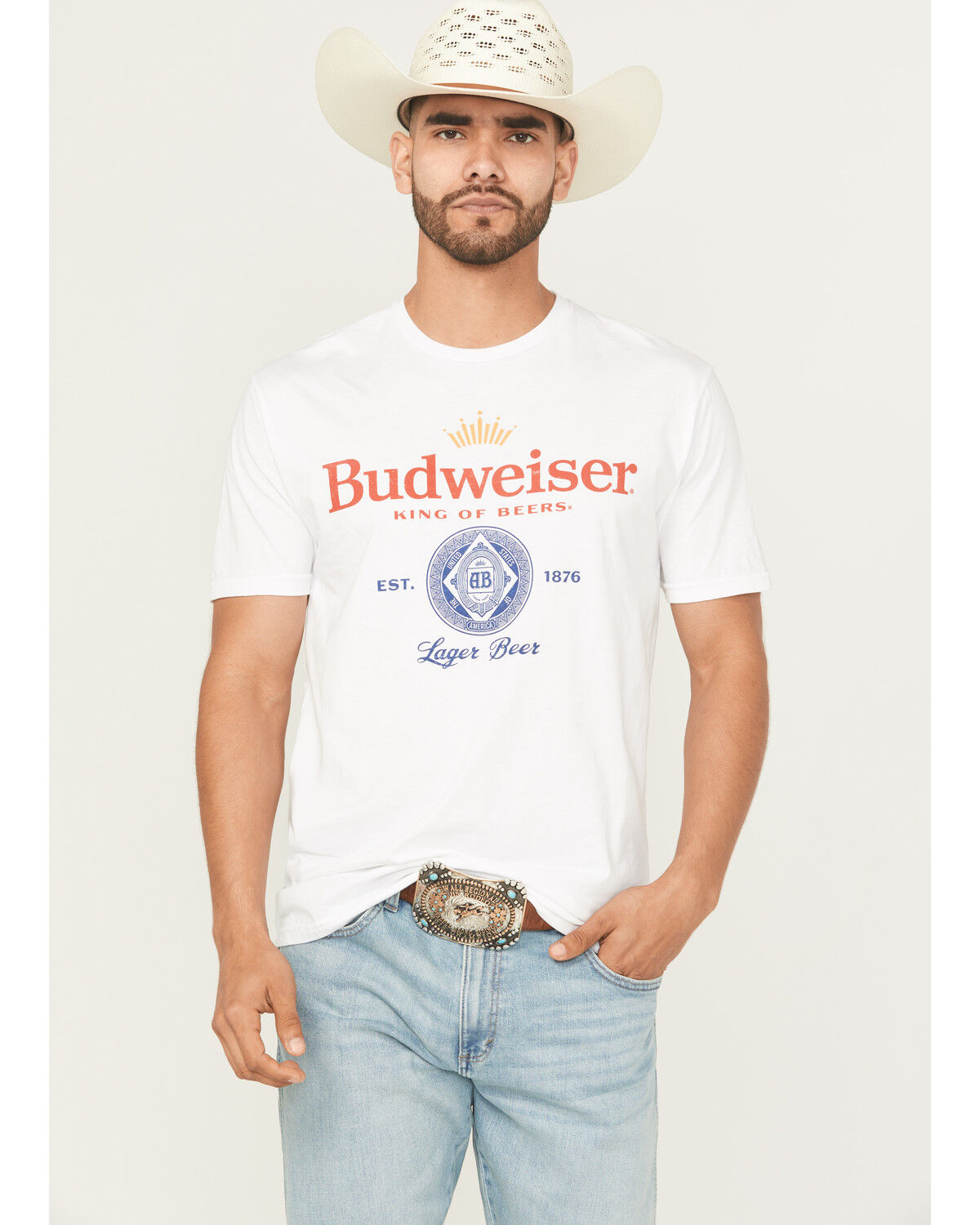 Image #1 - Buckwear Men's Budweiser Short Sleeve Graphic T-Shirt, White, hi-res