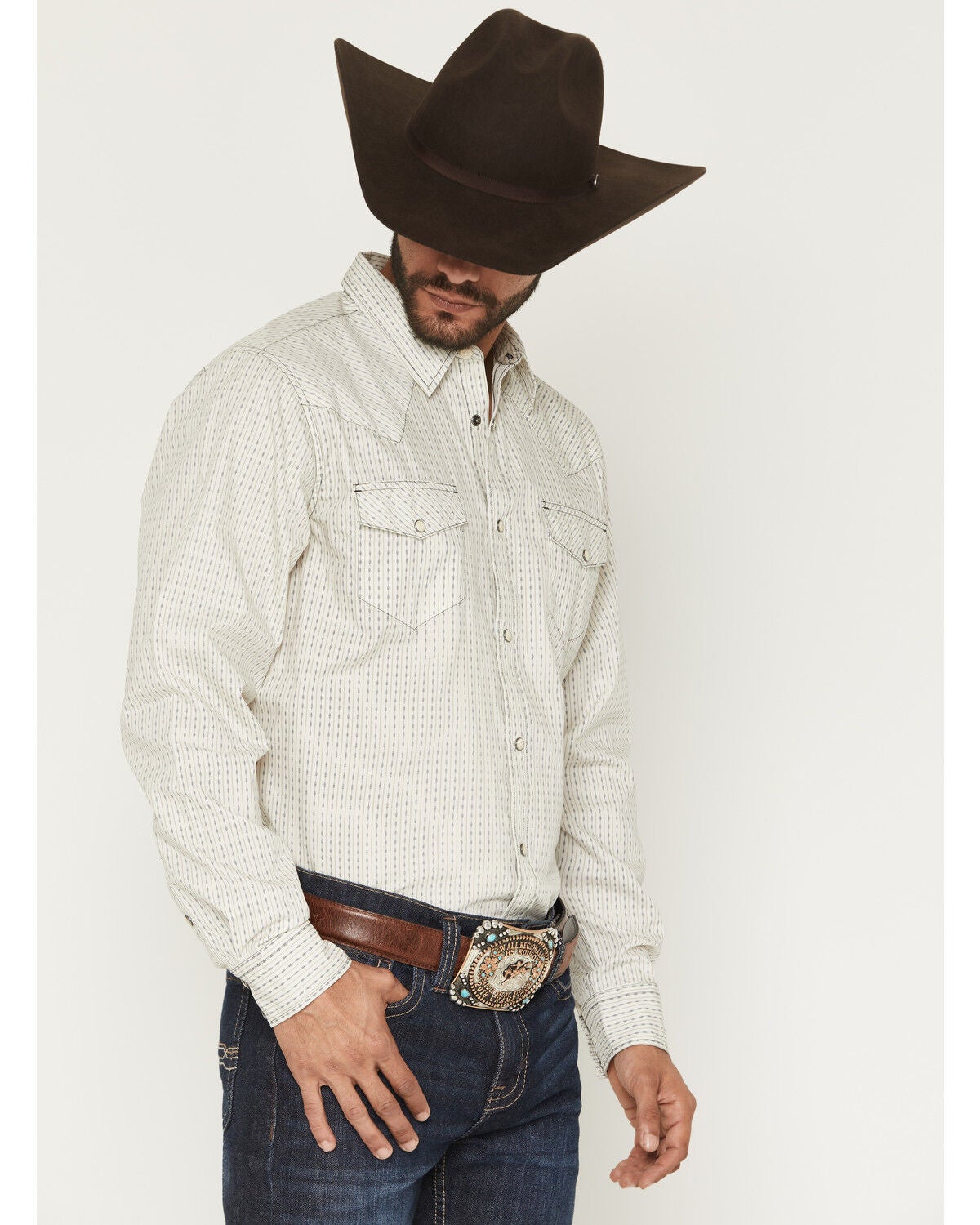 Image #2 - Gibson Trading Co Men's Tulsa Striped Long Sleeve Snap Western Shirt - Tall, Ivory, hi-res