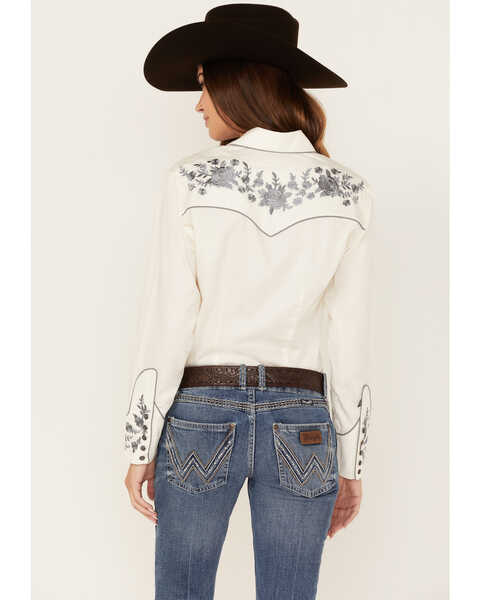 Image #4 - Rockmount Ranchwear Women's Cascading Embroidered Floral Print Long Sleeve Western Shirt, Ivory, hi-res