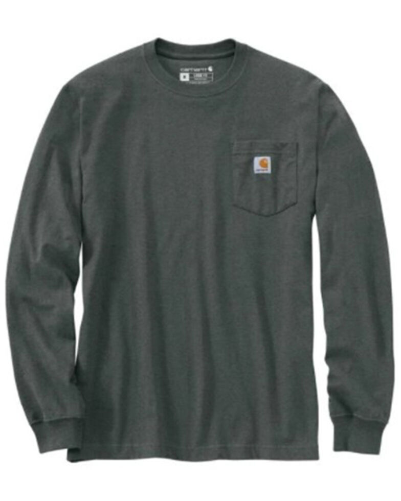 Carhartt Men's Iron Ore Solid Pocket Long Sleeve Work T-Shirt , Heather Green, hi-res