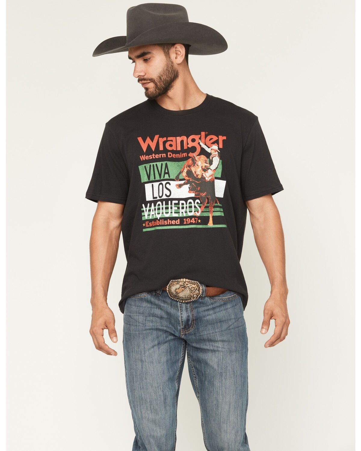 Wrangler Men's Viva Los Vaqueros Short Sleeve Graphic T-Shirt, Black, hi-res