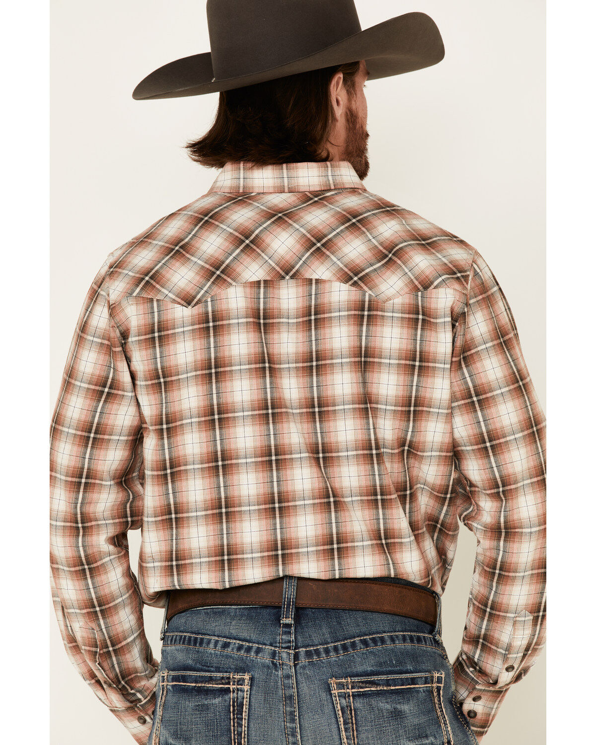 Image #4 - Outback Trading Co. Men's Brown Logan Performance Plaid Long Sleeve Western Flannel Shirt, , hi-res