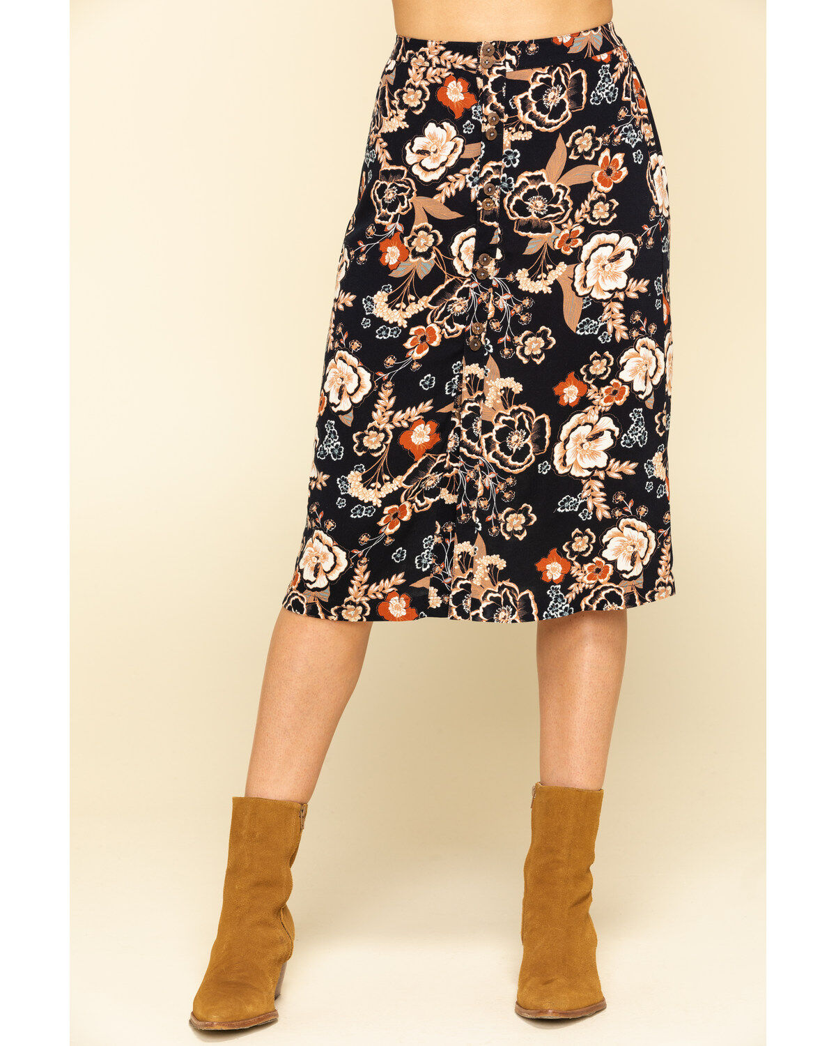 black button down midi skirt