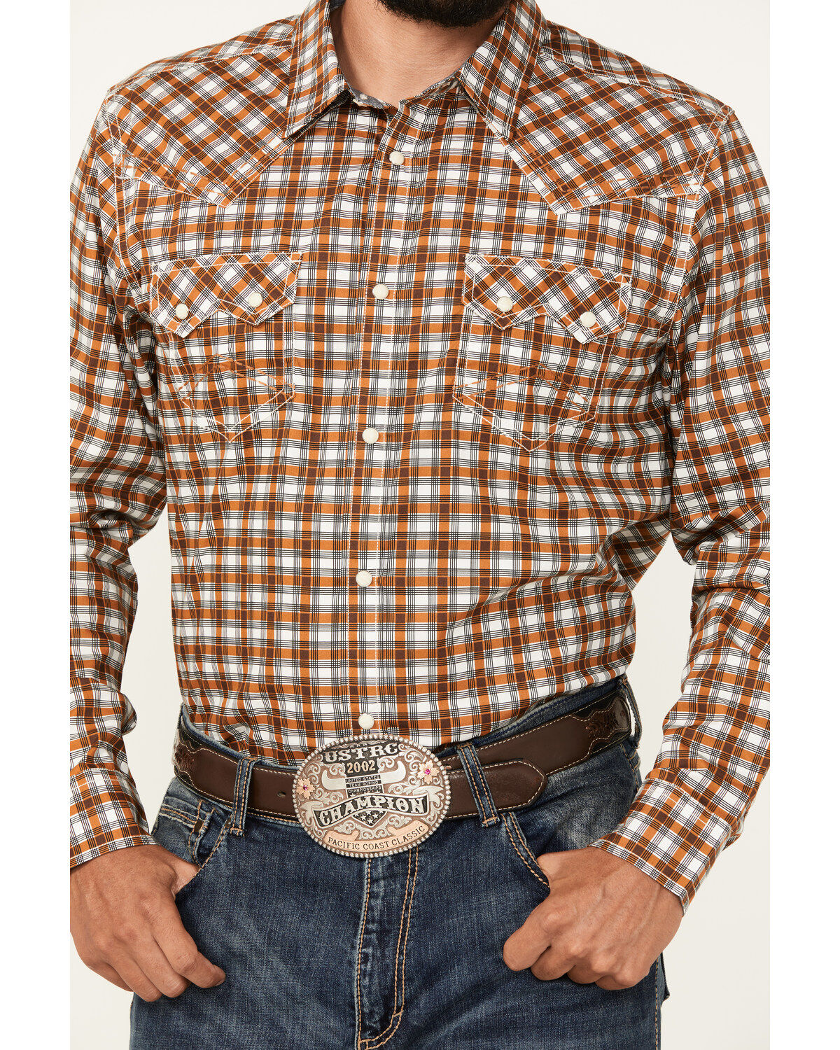 Image #3 - Cody James Men's Reverent Plaid Print Long Sleeve Snap Western Shirt - Tall, Rust Copper, hi-res