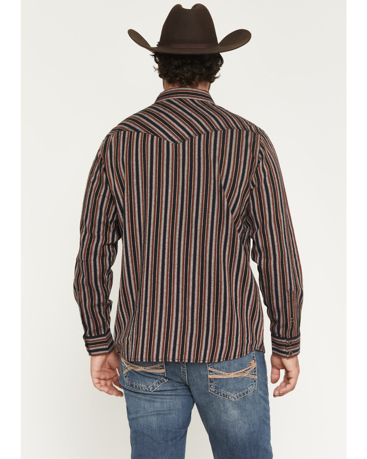 Moonshine Spirit Men's Timberwolf Striped Long Sleeve Snap Flannel Shirt