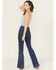 Image #3 - Wrangler X Lainey Wilson Women's Dark Wash High Rise Moonlight Bare Back Pintuck Flare Stretch Denim Jeans, Dark Wash, hi-res