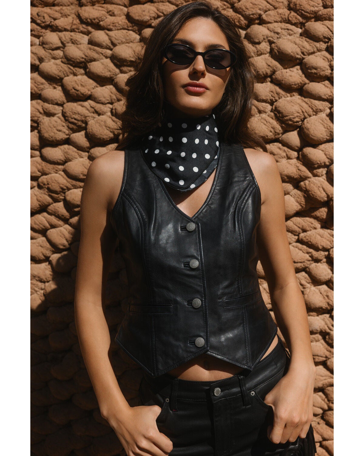 Idyllwind Women's Josephine Button-Down Leather Vest, Black, hi-res