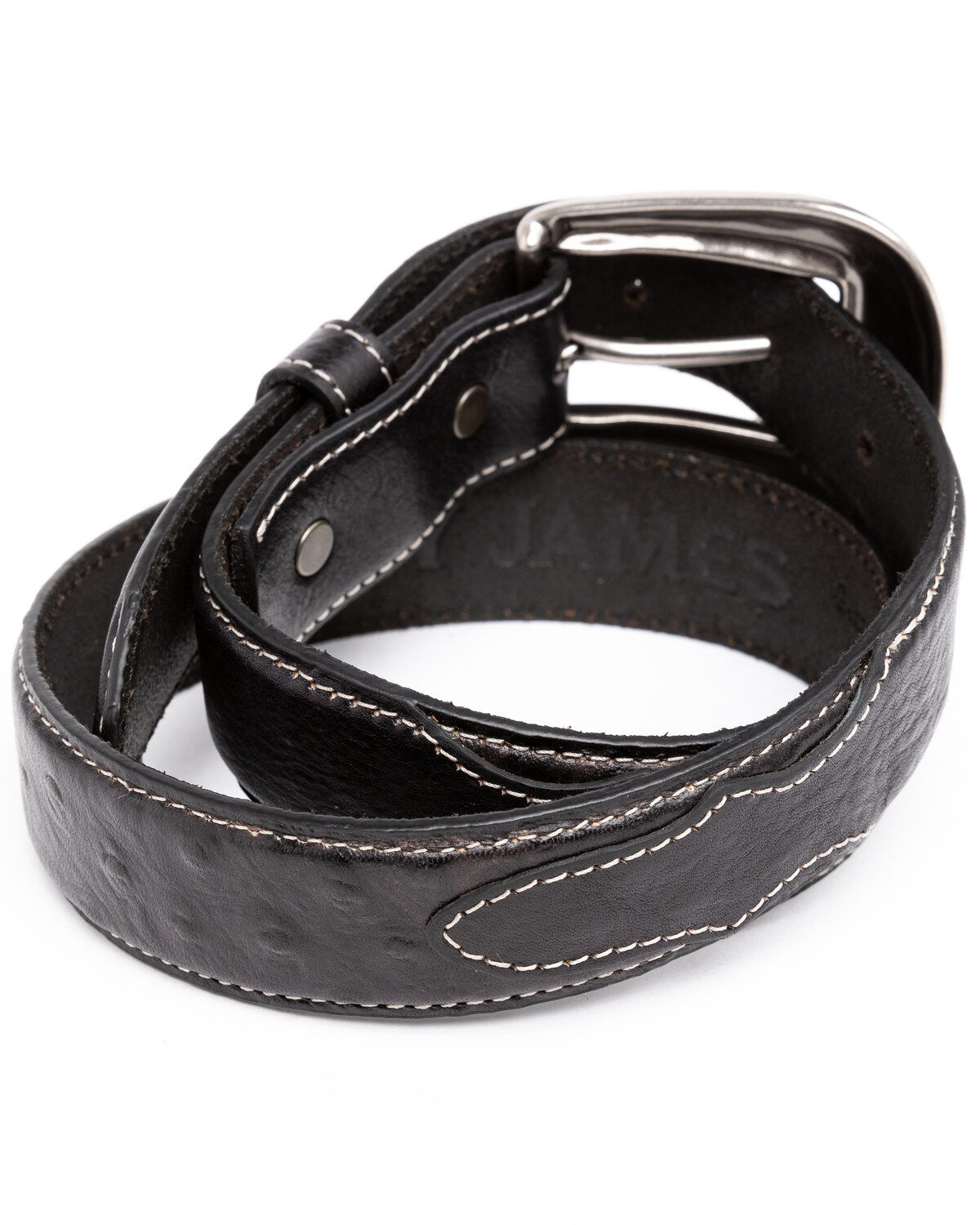 Image #2 - Cody James Boys' Black Ostrich Print Leather Western Belt , , hi-res