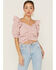 Beyond The Radar Women's Gingham Crop Cinch Detail Top, Blush, hi-res