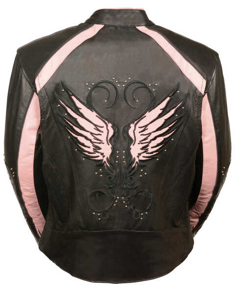 Milwaukee Leather Women's Stud & Wing Leather Jacket, Pink/black, hi-res