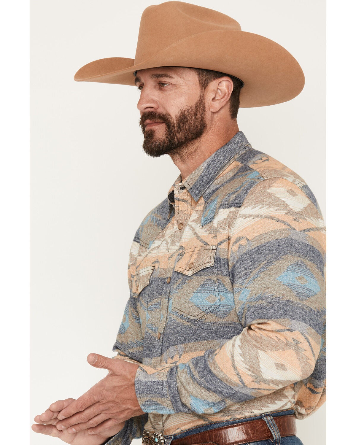 Image #2 - Cody James Men's Arrow Bear Southwestern Print Long Sleeve Snap Flannel Shirt - Tall, Multi, hi-res