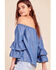 BB Dakota Women's Bohemian Rhapsody Ruffle Top , Medium Blue, hi-res
