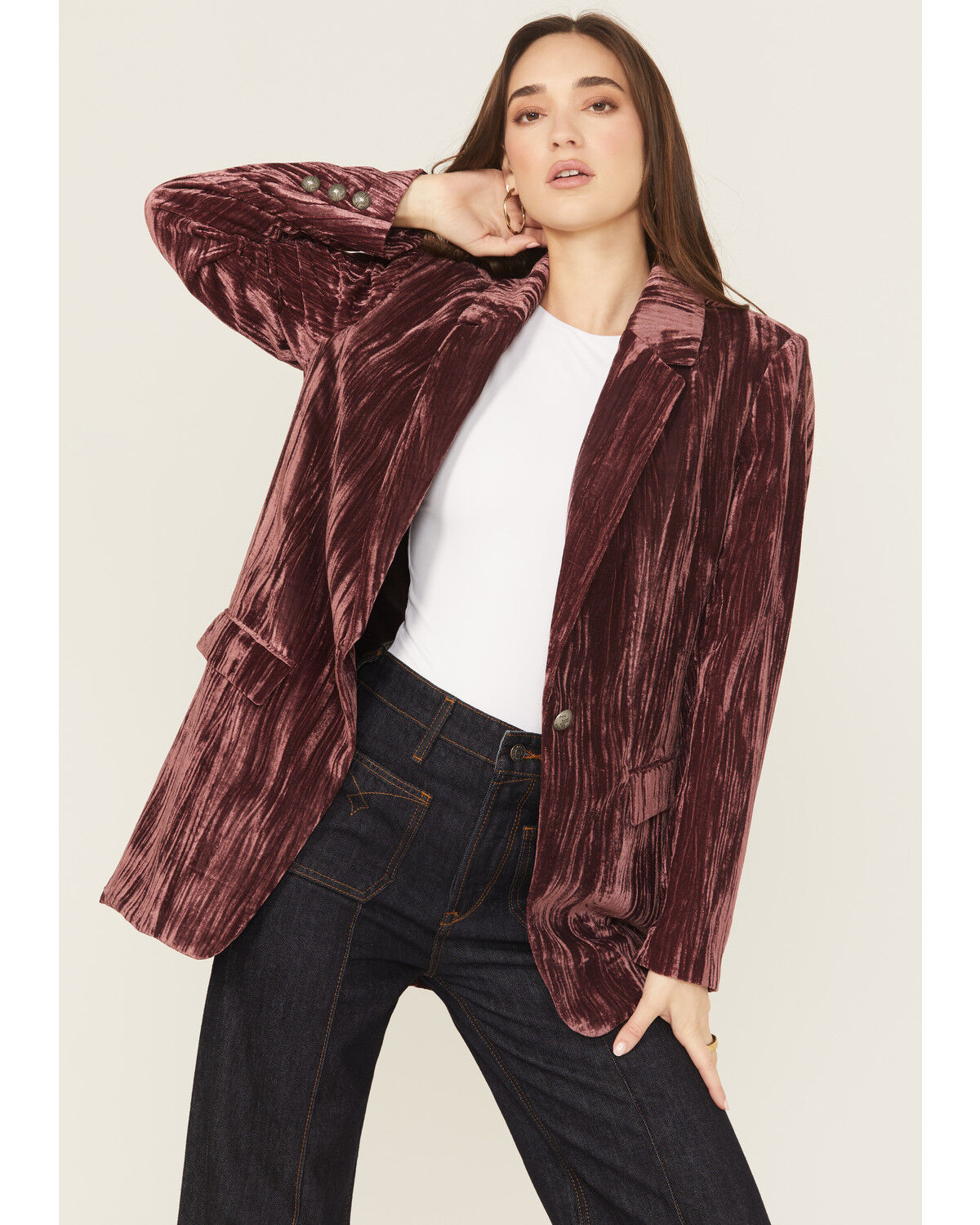 Image #1 - Ariat Women's Velvet Aura Blazer, Wine, hi-res