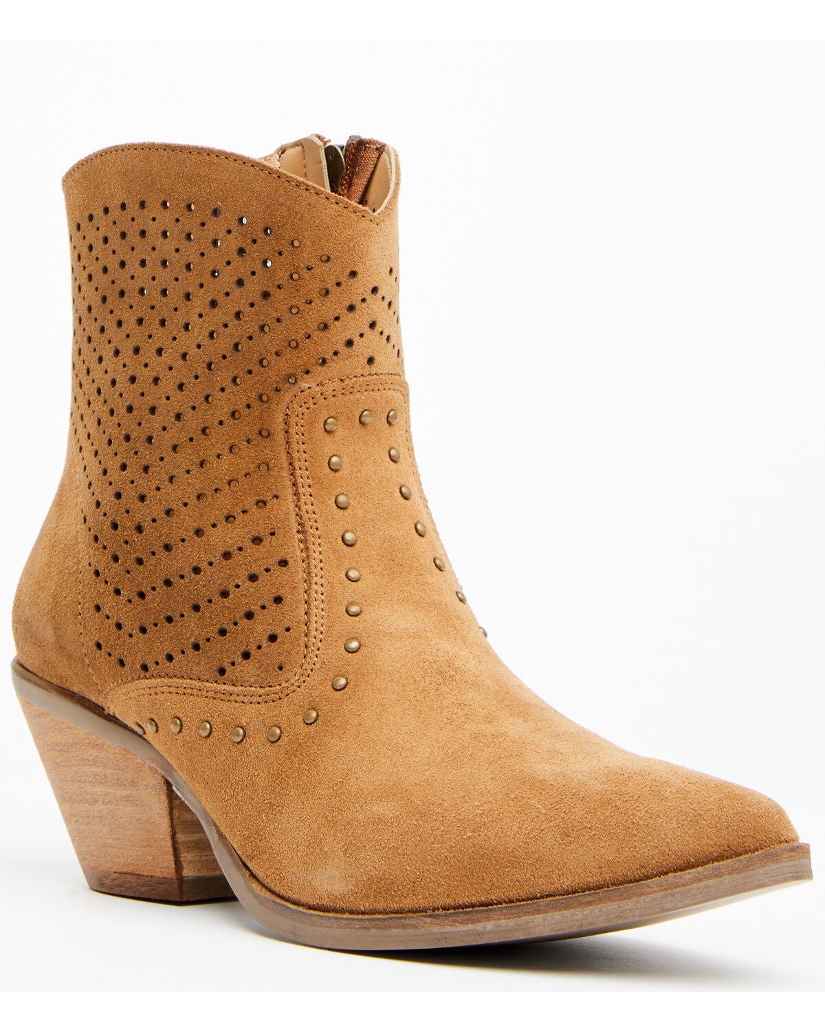 Dingo Women's Miss Priss Suede Booties - Round Toe, Camel, hi-res