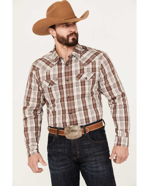 Cody James Men's Day Trip Plaid Print Long Sleeve Western Snap Shirt - Big , Brown, hi-res