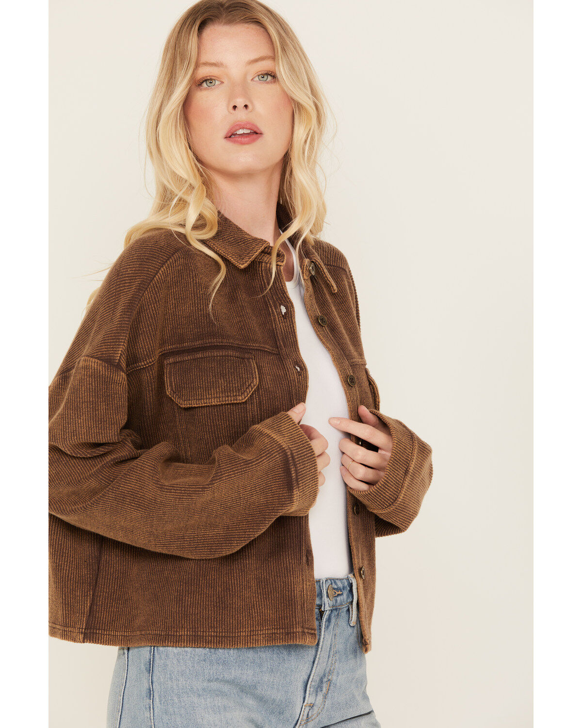 Image #2 - Rock & Roll Denim Women's Corduroy Button-Down Long Sleeve Shirt, Brown, hi-res