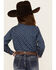 Ely Walker Girls' Foulard Print Long Sleeve Snap Western Shirt, Navy, hi-res