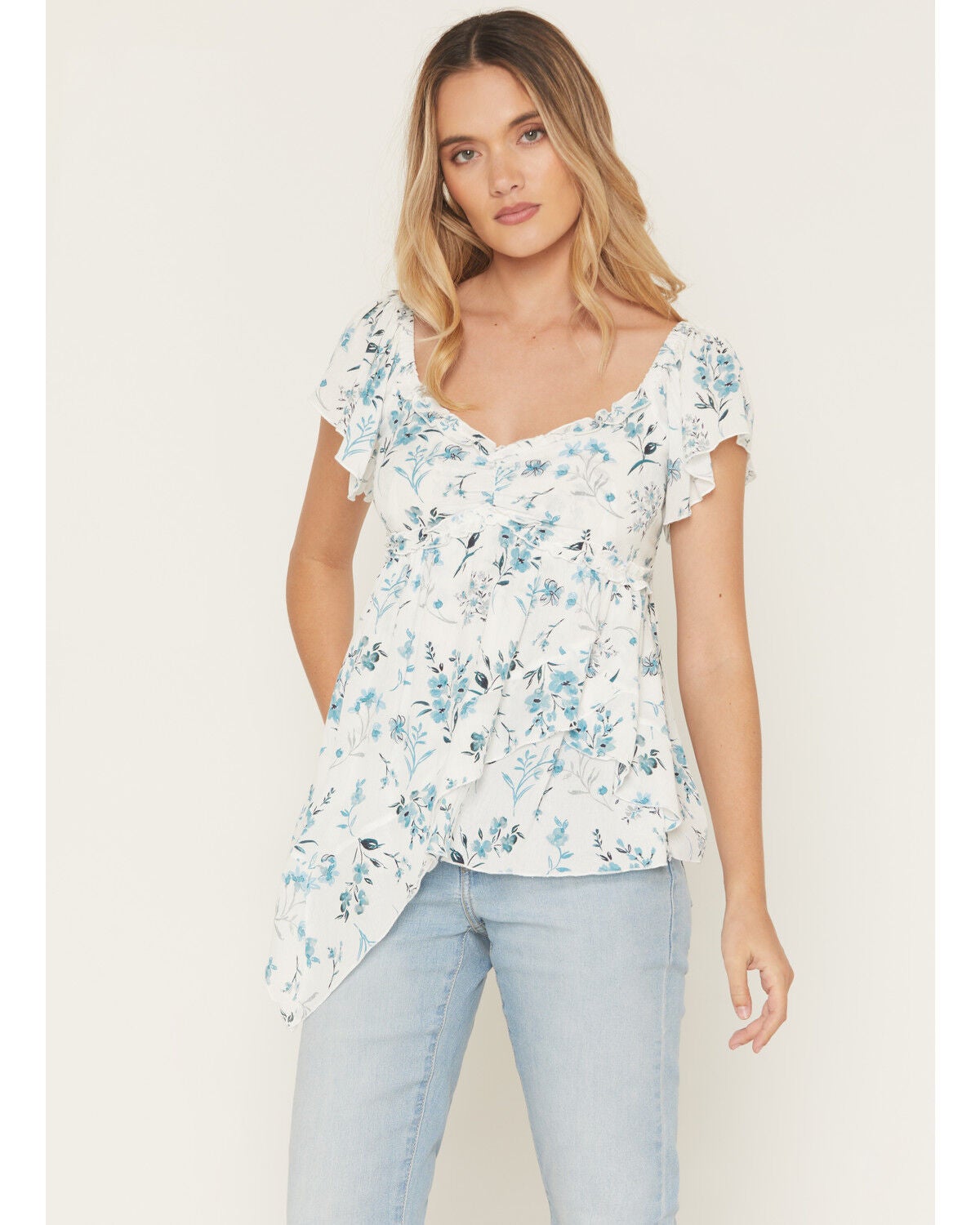Image #1 - Wild Moss Women's Floral Print Short Sleeve Shirt, Ivory, hi-res