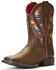 Ariat Girls' VentTEK Quickdraw Serape Western Boots - Broad Square Toe, Brown, hi-res