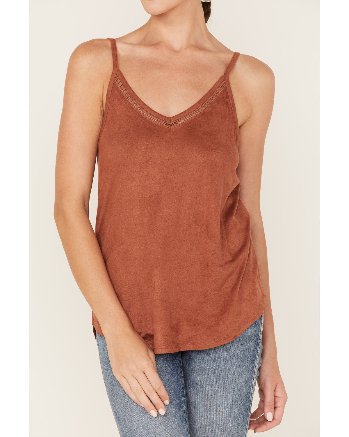 Image #3 - Shyanne Women's Faux Suede Latter Trim Cami, Brown, hi-res