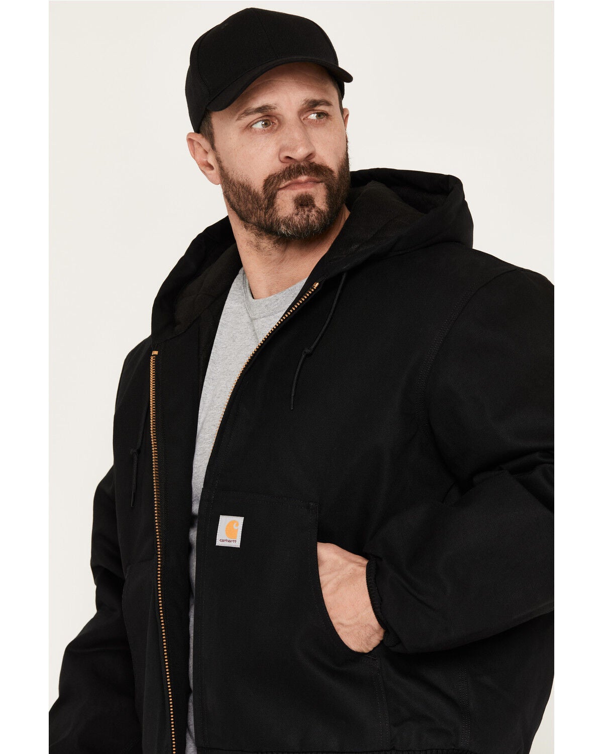 Image #2 - Carhartt Men's Flannel Lined Loose Fit Firm Duck Active Jacket - Tall, Black, hi-res