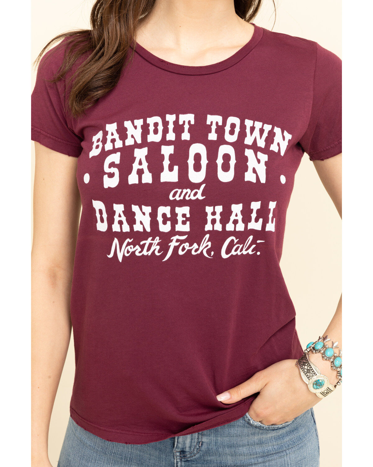 Image #4 - Bandit Brand Women's Burgundy Bandit Town Saloon Graphic Tee, , hi-res