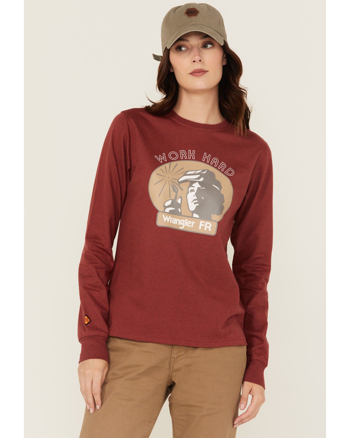 Wrangler Women's FR Work Hard Long Sleeve Graphic Work T-Shirt - Plus, Rust Copper, hi-res