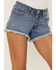 Shyanne Women's Mid Rise Fray Hem Button Fly Shorts, Light Medium Wash, hi-res