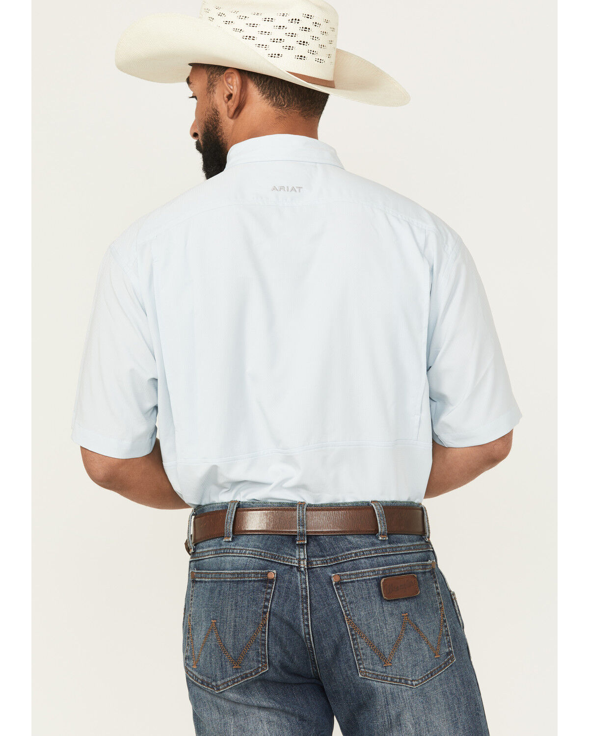 Image #4 - Ariat Men's VenTEK Solid Short Sleeve Button-Down Western Shirt, Light Blue, hi-res