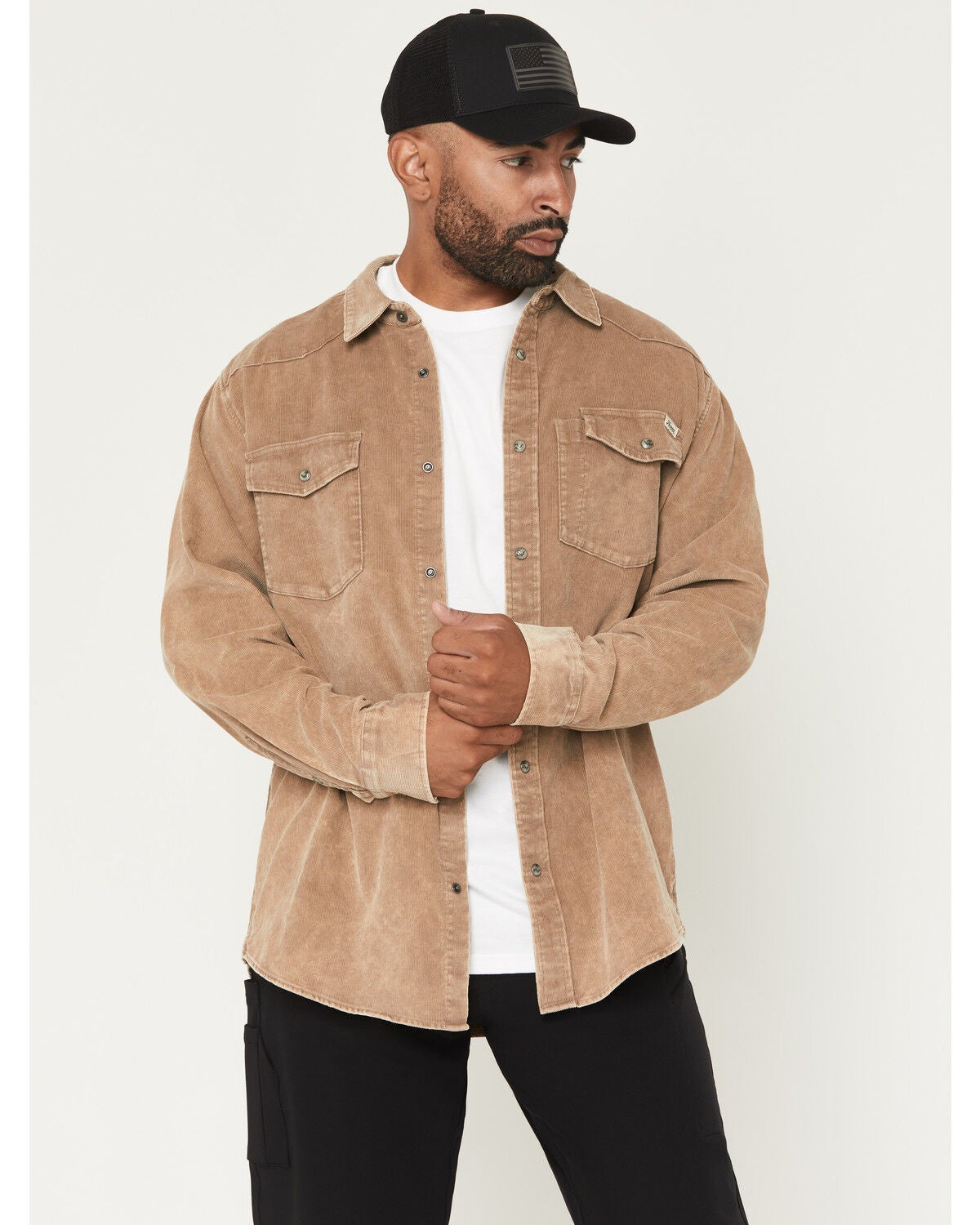 Thorogood Men's Wellington Corduroy Long Sleeve Snap Work Shirt, Khaki, hi-res