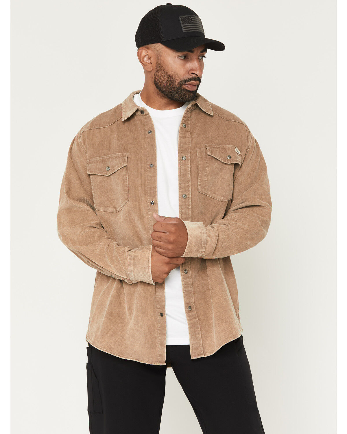 Image #1 - Thorogood Men's Wellington Corduroy Long Sleeve Snap Work Shirt, Khaki, hi-res
