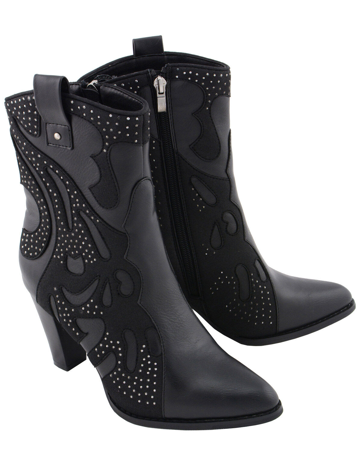 Image #10 - Milwaukee Leather Women's Studded Overlay Western Boots - Round Toe, Black, hi-res